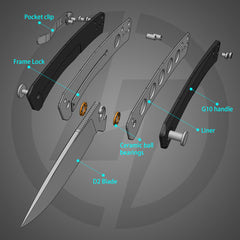 Maximus Pocket Knife Liner Lock(3.5"-D2 Blade-G10 Handle)-G066