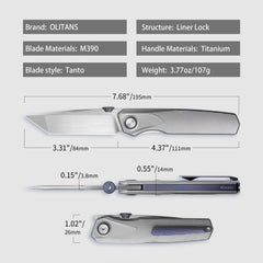 Stealth II T069 Folding Knife – (3.31" Tanto + Böhler M390 + Titanium-Brushed) – OLITANS
