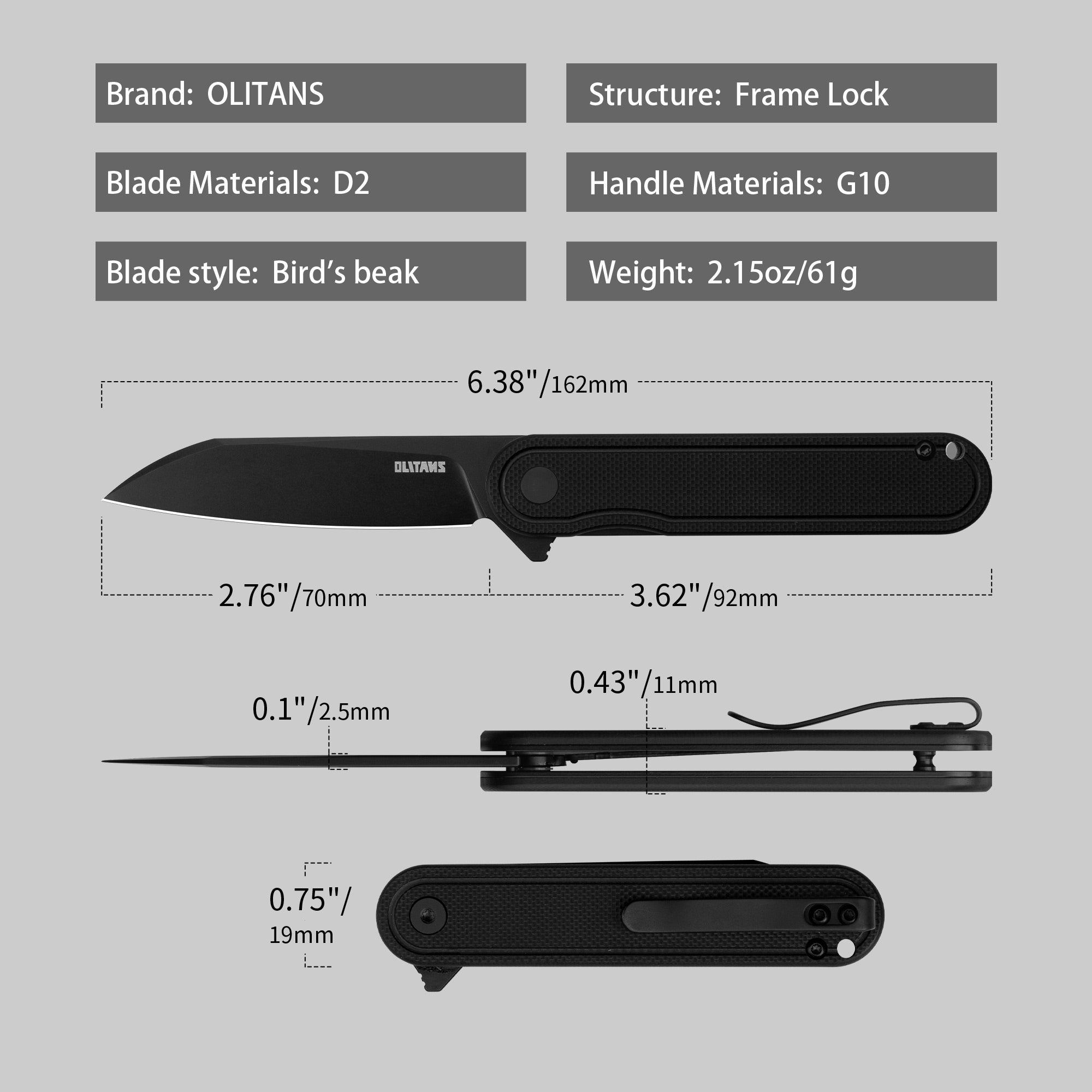 Rocket Wharncliffe Flipper Knife (2.76"-D2 Blade-G10)-G067