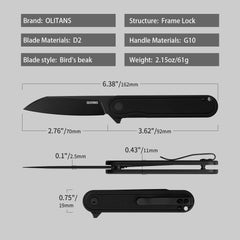 Rocket Wharncliffe Flipper Knife (2.76"-D2 Blade-G10)-G067