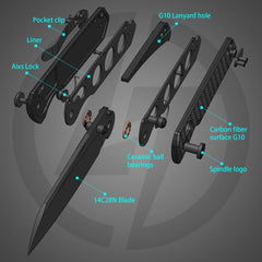 King Penguin G062 Folding Knife （3.35''+14C28N+Carbon fiber surface G10 Handle）-Crossbar Lock-Thumb Stud-Olitans