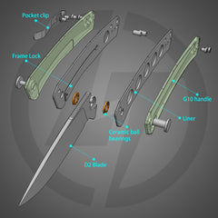 Maximus Pocket Knife Liner Lock(3.5"-D2 Blade-G10 Handle)-G066