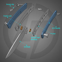 Maximus Pocket Knife Liner Lock(3.5"-D2 Blade-G10 Handle)-G066