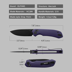 G031 Folding Camping Knife, Crossbar Lock Folding Pocket Knife, 3.3" 14C28N Sandvik Blade for Hiking, EDC 4.5oz