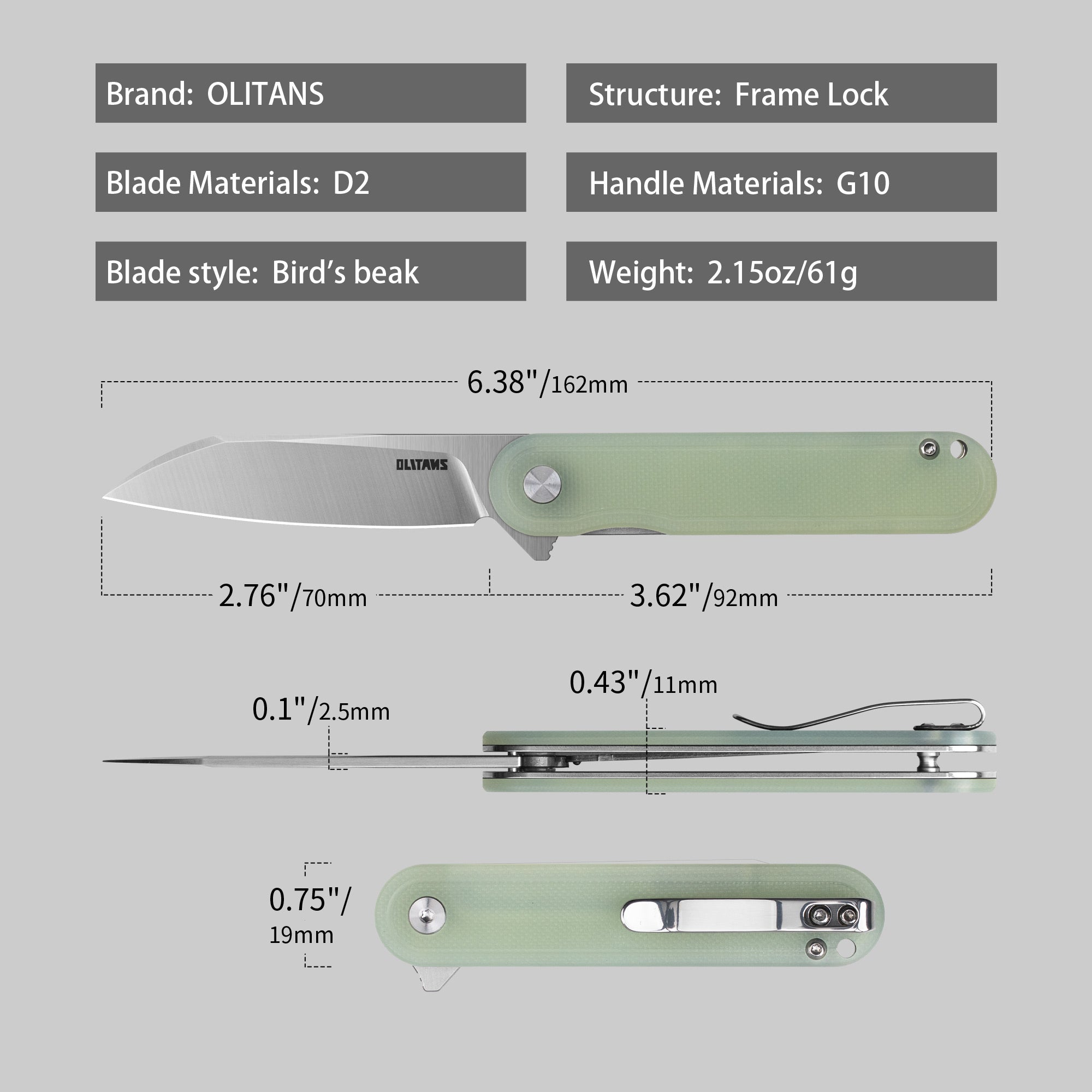 Rocket Wharncliffe Flipper Knife (2.76"-D2 Blade-G10)-G067