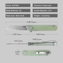 Rocket Wharncliffe Flipper Knife (2.76"-D2 Blade-G10)-G067