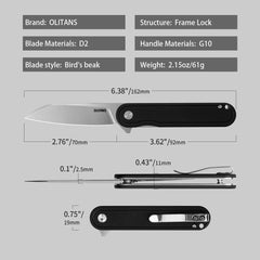Rocket Wharncliffe Flipper Knife (2.76"-D2 Blade-G10)-G067