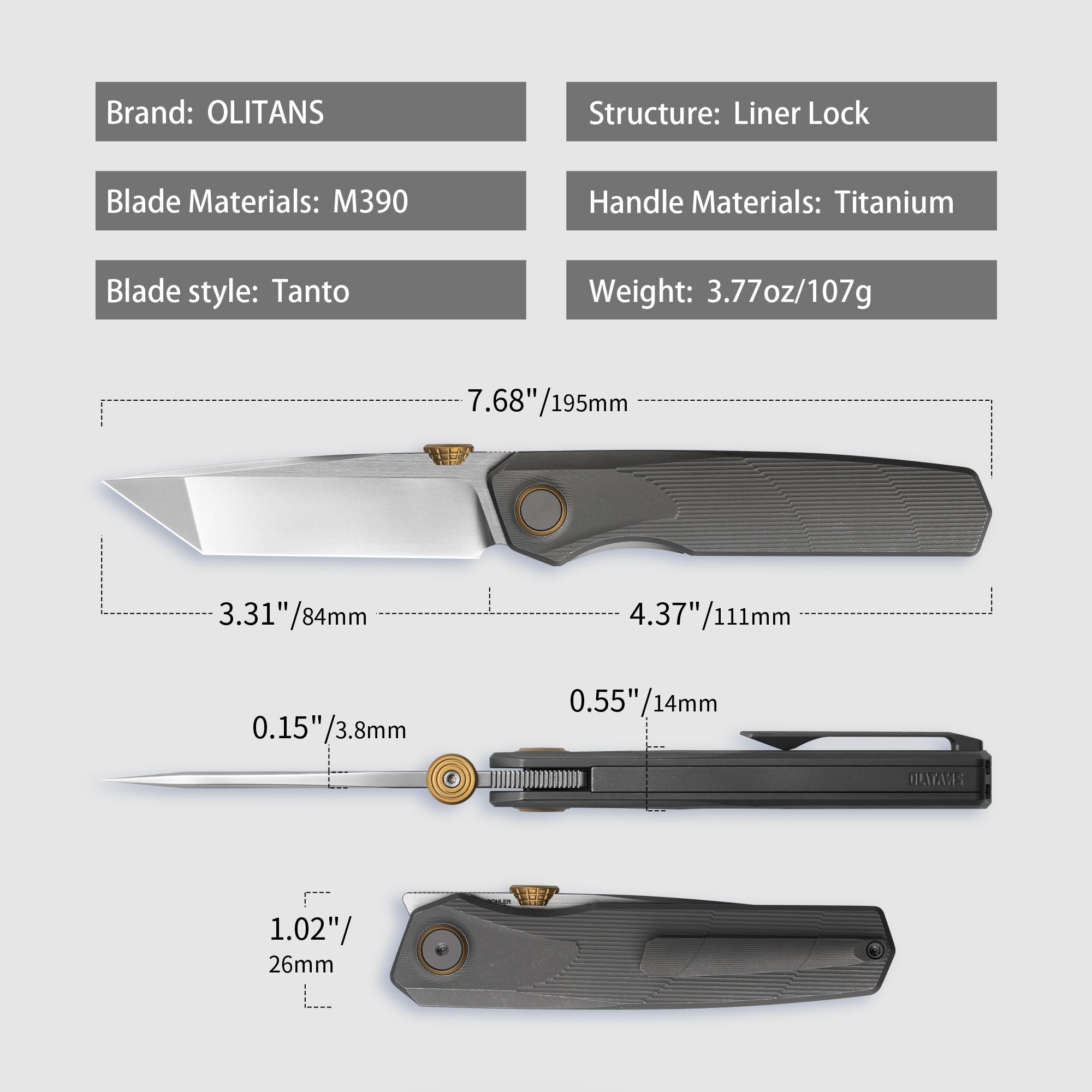 Stealth II T069 Folding Knife – (3.31" Tanto + Böhler M390 + Titanium) – OLITANS
