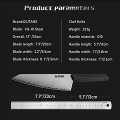 Chef's Knife, 8 in Professional Chef Kinfe VG-10, Ultra Sharp Kitchen Knife, G10 Handle (Black)