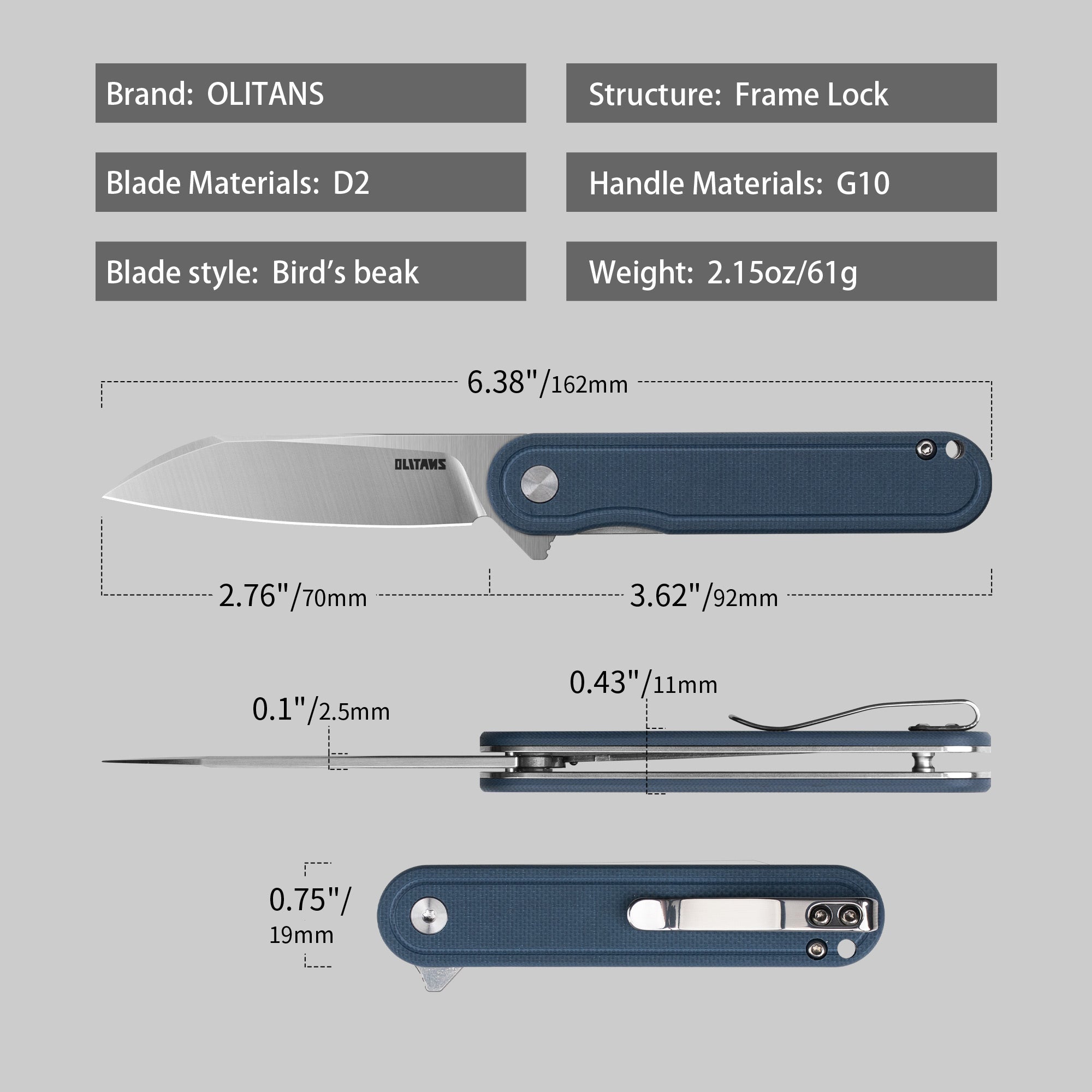 Rocket Wharncliffe Flipper Knife (2.76"-D2 Blade-G10)-G067