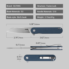 Rocket Wharncliffe Flipper Knife (2.76"-D2 Blade-G10)-G067