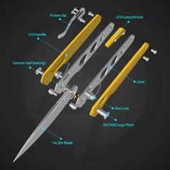 Youth Bird Serrated Pocket Knife （3''+14C28N+G10）-Crossbar Lock-Thumb stud-G053