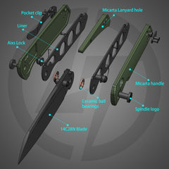 King Penguin G062 Folding Knife （3.35''+14C28N+Carbon fiber surface G10 Handle）-Crossbar Lock-Thumb Stud-Olitans