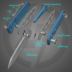 King Penguin G062 Folding Knife （3.35''+14C28N+Carbon fiber surface G10 Handle）-Crossbar Lock-Thumb Stud-Olitans