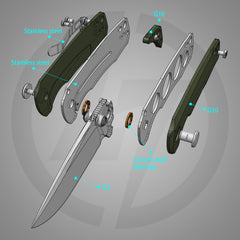 Bomber G061 Folding Knife ( 2.91''+D2+G10 )- Liner LOCK-THUMB STUD-OLITANS