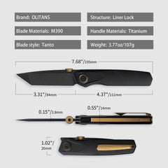 Stealth II T069 Folding Knife – (3.31" Tanto + Böhler M390 + Titanium) – OLITANS