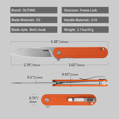 Rocket Wharncliffe Flipper Knife (2.76"-D2 Blade-G10)-G067
