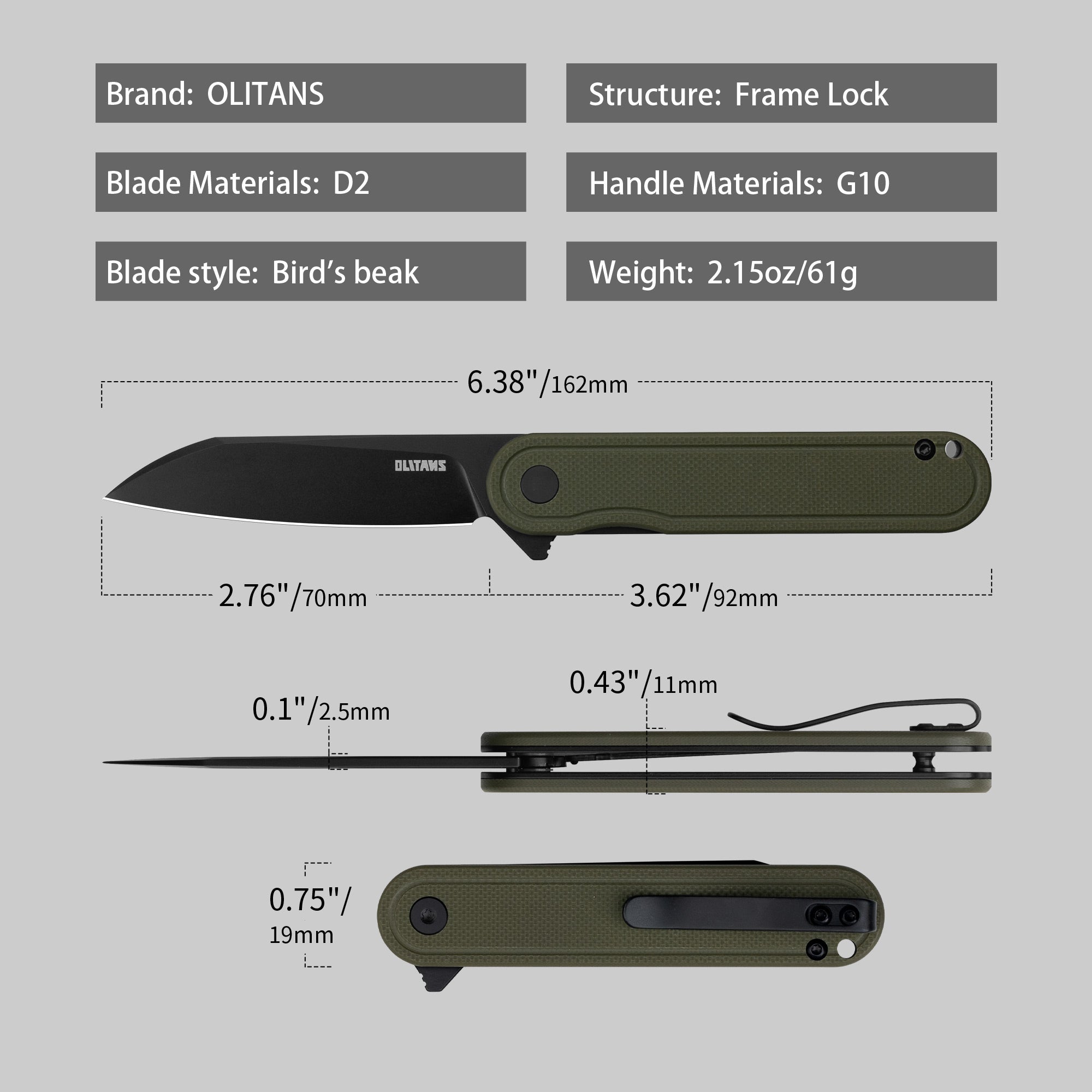Rocket Wharncliffe Flipper Knife (2.76"-D2 Blade-G10)-G067