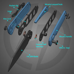 King Penguin G062 Folding Knife （3.35''+14C28N+Carbon fiber surface G10 Handle）-Crossbar Lock-Thumb Stud-Olitans