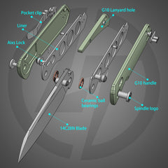 King Penguin G062 Folding Knife （3.35''+14C28N+Carbon fiber surface G10 Handle）-Crossbar Lock-Thumb Stud-Olitans