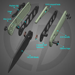 King Penguin G062 Folding Knife （3.35''+14C28N+Carbon fiber surface G10 Handle）-Crossbar Lock-Thumb Stud-Olitans