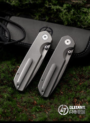 OLITANS T055 CPM Magnacut Folding Knife – 3.27" Blade, Full Titanium Handle, Thumb Stud, Washer Pivot System