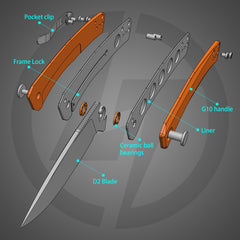 Maximus Pocket Knife Liner Lock(3.5"-D2 Blade-G10 Handle)-G066