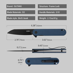 Rocket Wharncliffe Flipper Knife (2.76"-D2 Blade-G10)-G067