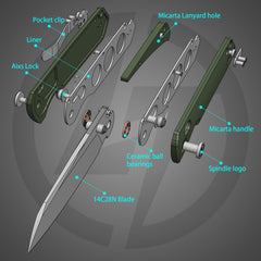 King Penguin G062 Folding Knife （3.35''+14C28N+Carbon fiber surface G10 Handle）-Crossbar Lock-Thumb Stud-Olitans