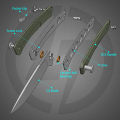 Maximus Pocket Knife Liner Lock(3.5"-D2 Blade-G10 Handle)-G066