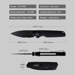 Youth Bird Serrated Pocket Knife （3''+14C28N+G10）-Crossbar Lock-Thumb stud-G053