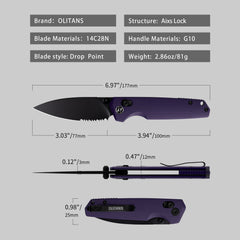 Youth Bird Serrated Pocket Knife （3''+14C28N+G10）-Crossbar Lock-Thumb stud-G053