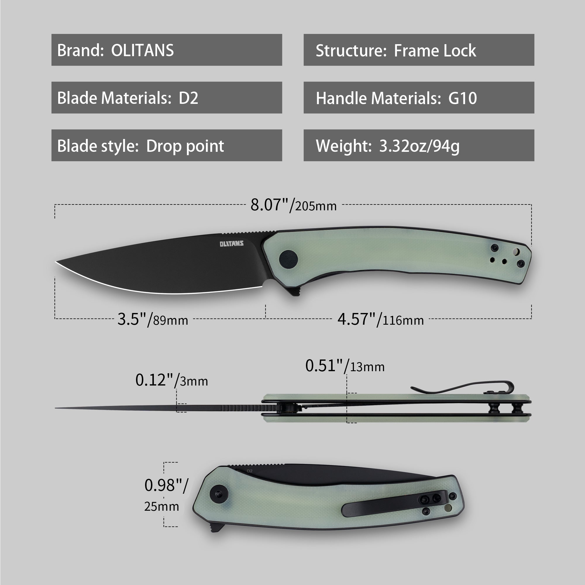 Maximus Pocket Knife Liner Lock(3.5"-D2 Blade-G10 Handle)-G066