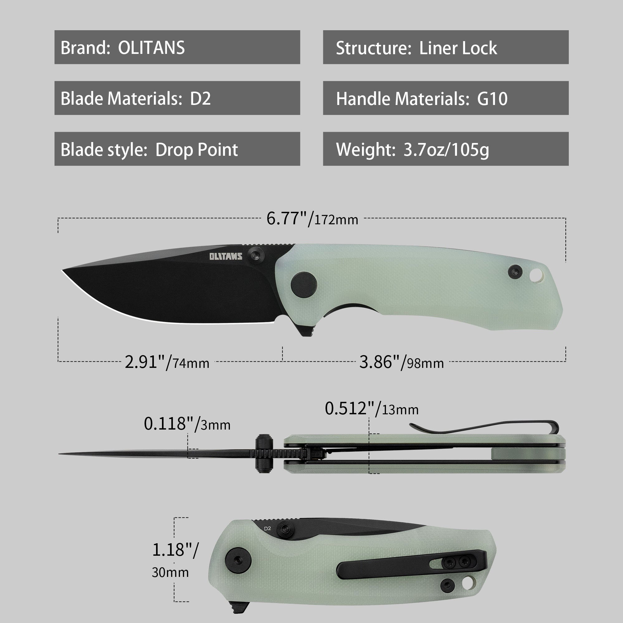 Bomber G061 Folding Knife ( 2.91''+D2+G10 )- Liner LOCK-THUMB STUD-OLITANS