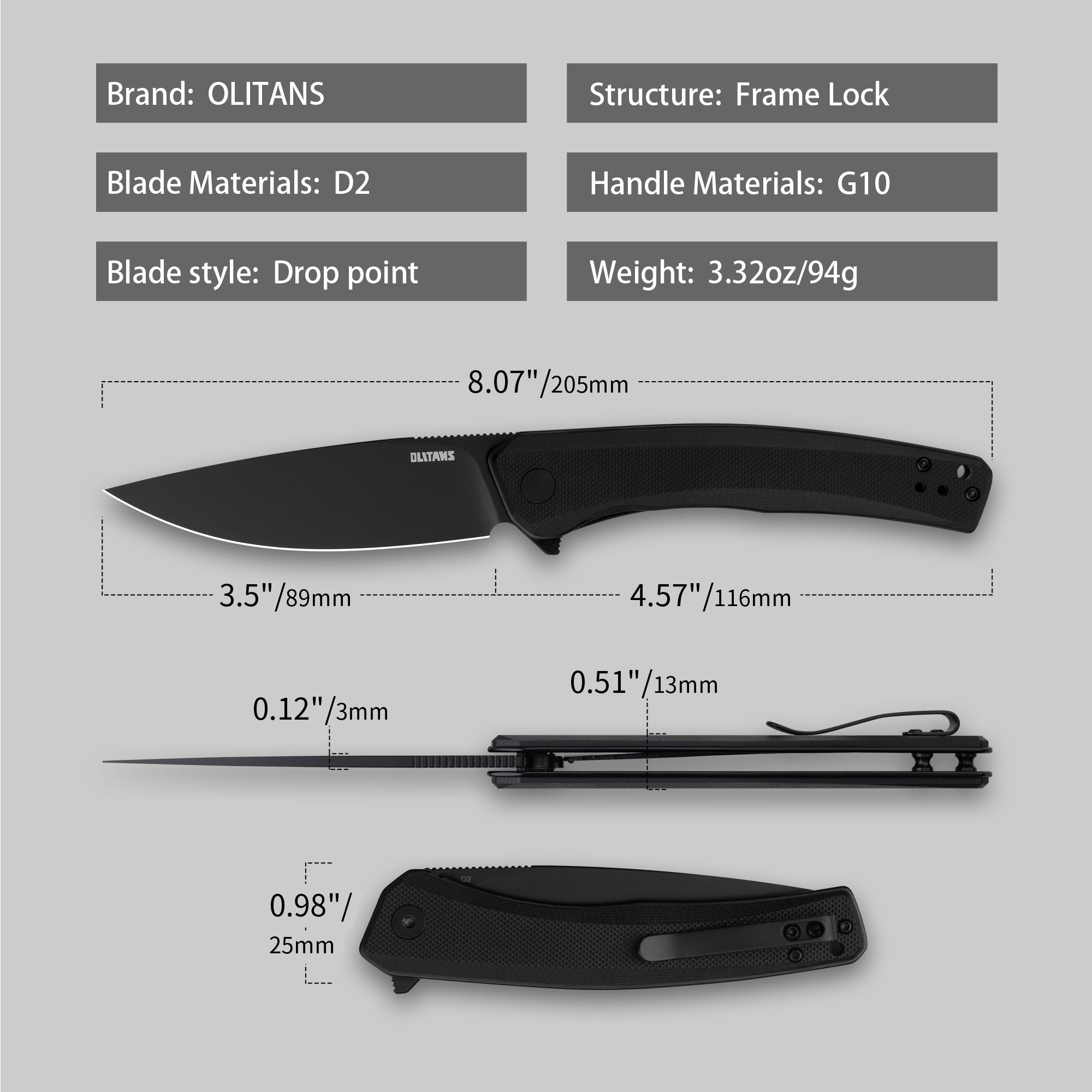 Maximus Pocket Knife Liner Lock(3.5"-D2 Blade-G10 Handle)-G066