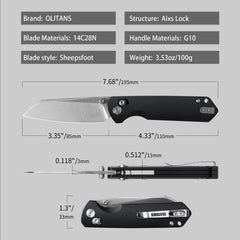King Penguin G062 Folding Knife （3.35''+14C28N+Carbon fiber surface G10 Handle）-Crossbar Lock-Thumb Stud-Olitans