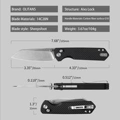 King Penguin G062 Folding Knife （3.35''+14C28N+Carbon fiber surface G10 Handle）-Crossbar Lock-Thumb Stud-Olitans