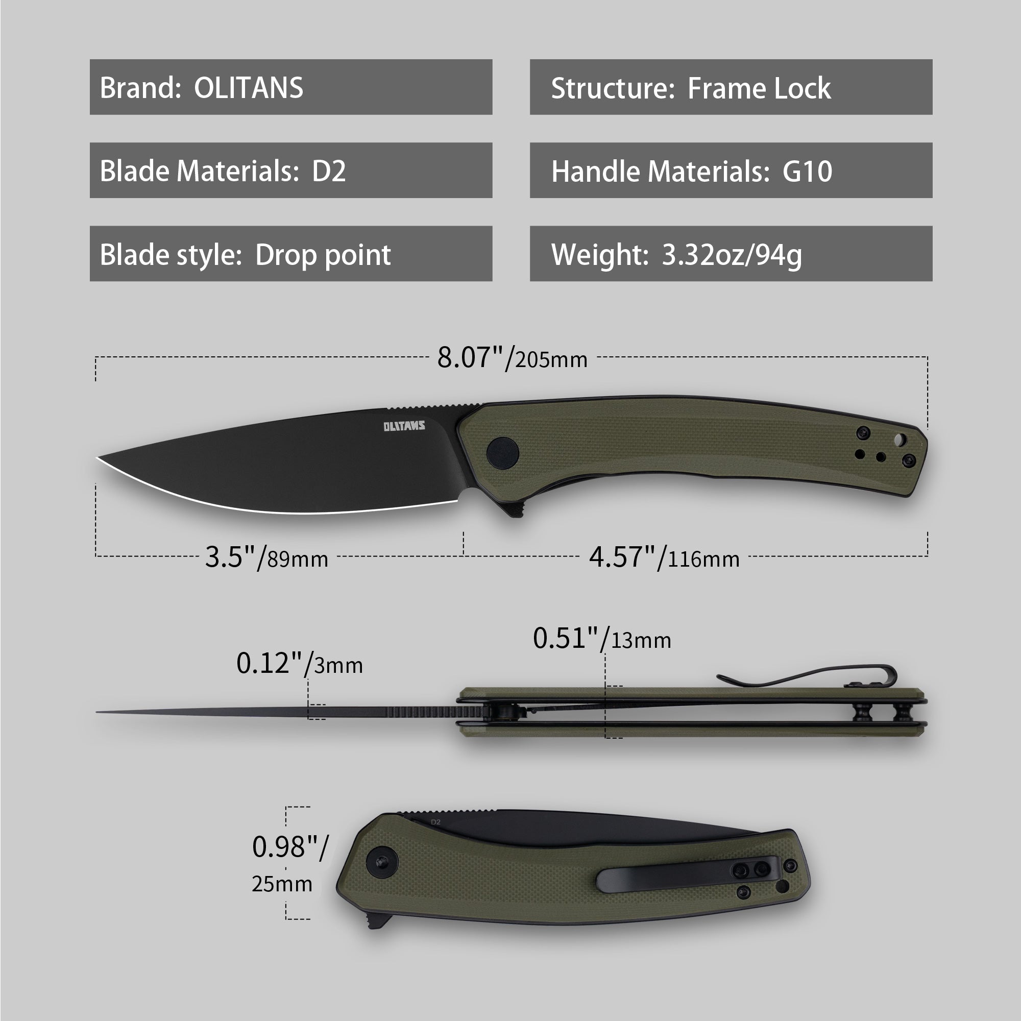 Maximus Pocket Knife Liner Lock(3.5"-D2 Blade-G10 Handle)-G066