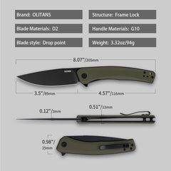 Maximus Pocket Knife Liner Lock(3.5"-D2 Blade-G10 Handle)-G066