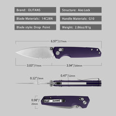 Youth Bird Serrated Pocket Knife （3''+14C28N+G10）-Crossbar Lock-Thumb stud-G053