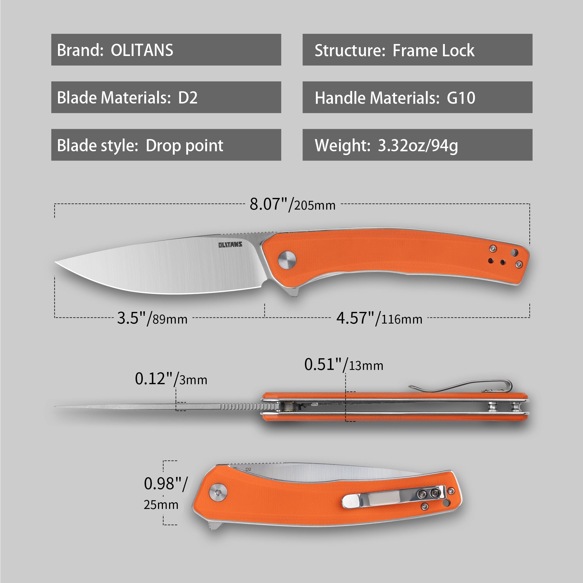 Maximus Pocket Knife Liner Lock(3.5"-D2 Blade-G10 Handle)-G066