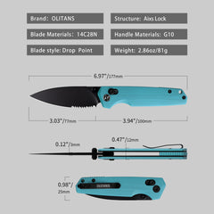 Youth Bird Serrated Pocket Knife （3''+14C28N+G10）-Crossbar Lock-Thumb stud-G053