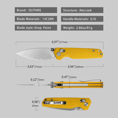 Youth Bird Serrated Pocket Knife （3''+14C28N+G10）-Crossbar Lock-Thumb stud-G053