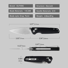 Youth Bird Serrated Pocket Knife （3''+14C28N+G10）-Crossbar Lock-Thumb stud-G053