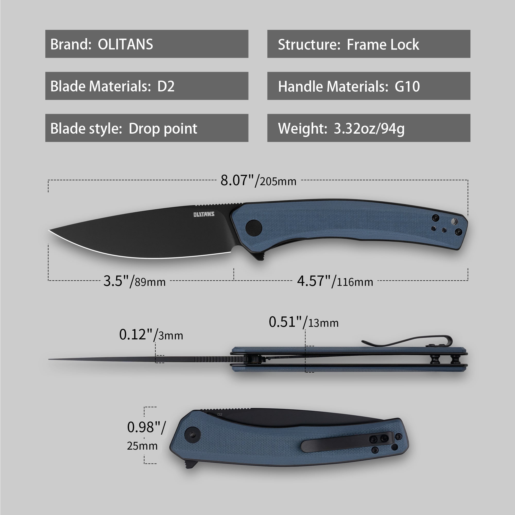 Maximus Pocket Knife Liner Lock(3.5"-D2 Blade-G10 Handle)-G066