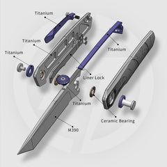 Stealth II T069 Folding Knife – (3.31" Tanto + Böhler M390 + Titanium) – OLITANS