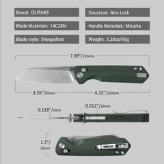 King Penguin G062 Folding Knife （3.35''+14C28N+Carbon fiber surface G10 Handle）-Crossbar Lock-Thumb Stud-Olitans