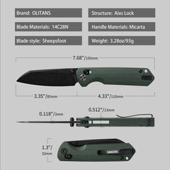 King Penguin G062 Folding Knife （3.35''+14C28N+Carbon fiber surface G10 Handle）-Crossbar Lock-Thumb Stud-Olitans