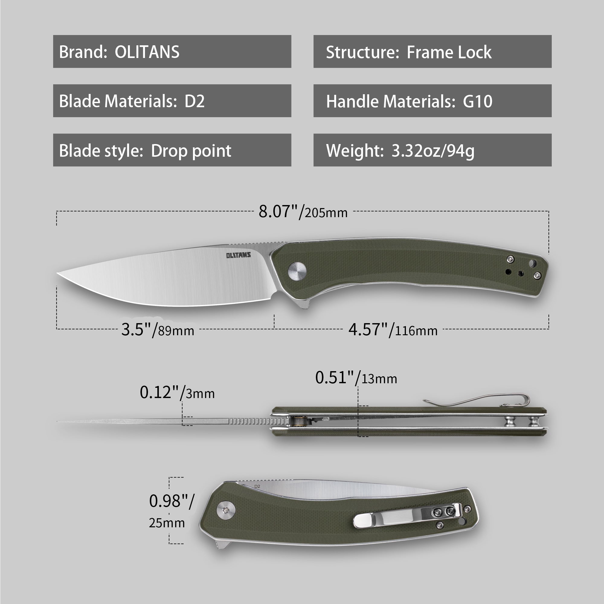 Maximus Pocket Knife Liner Lock(3.5"-D2 Blade-G10 Handle)-G066