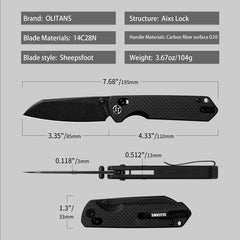 King Penguin G062 Folding Knife （3.35''+14C28N+Carbon fiber surface G10 Handle）-Crossbar Lock-Thumb Stud-Olitans